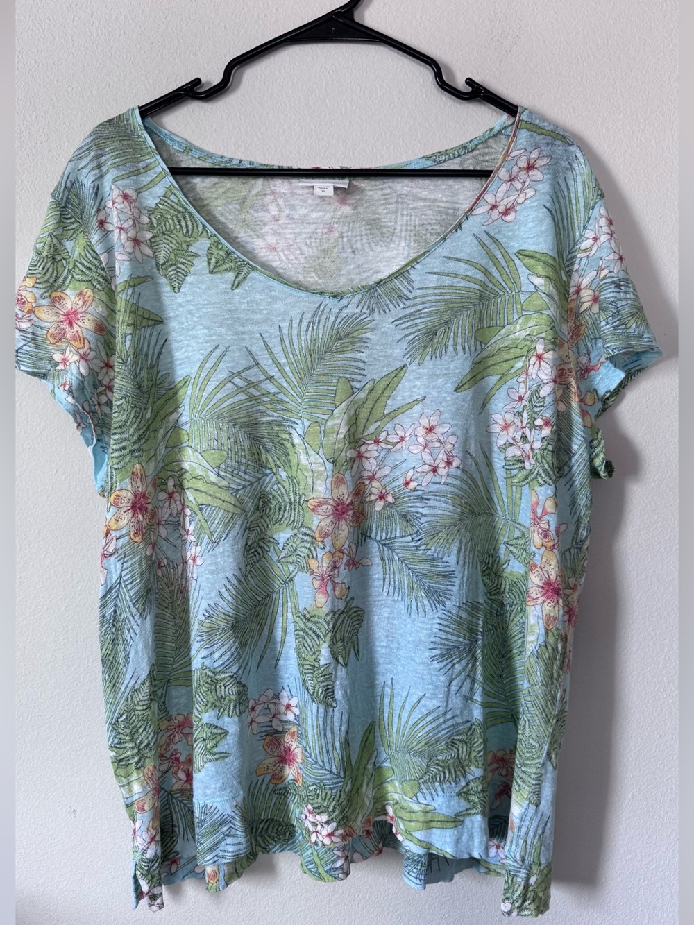 J.Jill Pure Jill 100% Linen Tropical Floral Palm Top XL Coastal Boho